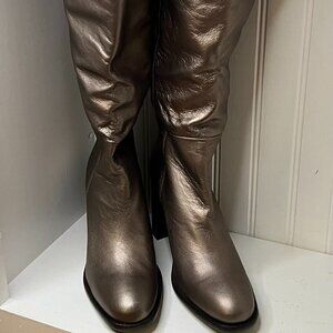 Free People Grayson Women's Leather Knee High Boots with Block Heel in Bronze 39
